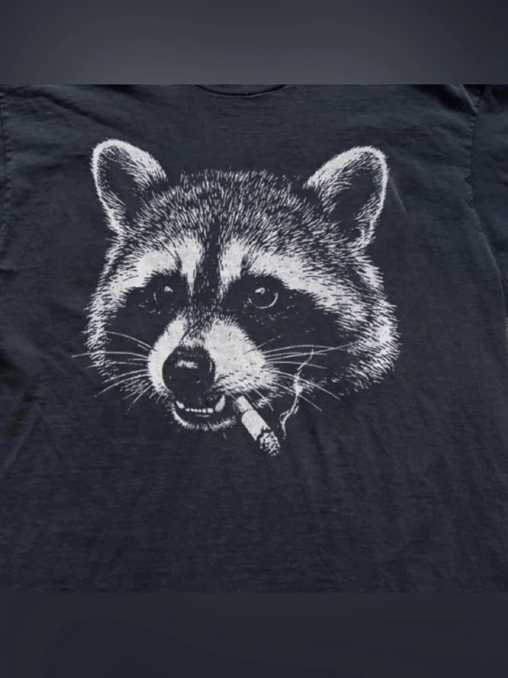 Black Graphic Tee with White Raccoon - Picture 2 of 6